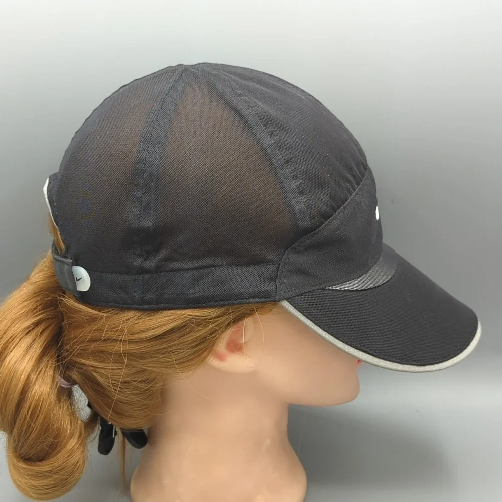 Vintage Nike Tailwind 7 Panel Hat Cap Black Mesh Running Mini White Swoosh Y2K